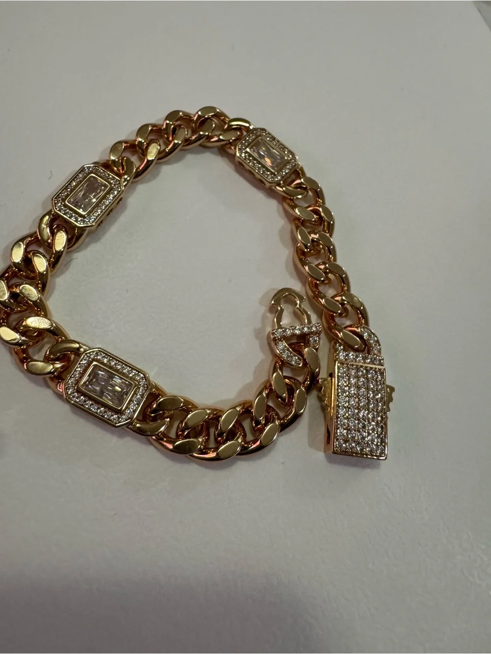 Gold-Tone Pavé Link Bracelet with Rectangular Crystal Accents